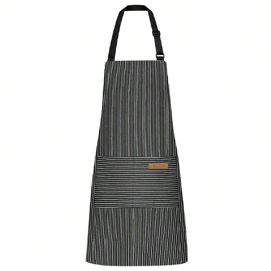 Chef Apron Bib Apron With 2 Large Pockets Adjustable Neck Strap Kitchen Apron CooFKing Apron Stripes BaFKing Apron - BlackPinstripes - View 1