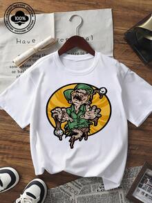 Women's Short Sleeve T-Shirt Cartoon Monster Graphic Print Round Neck Loose Fit Casual Top Summer Daily Streetwear  Comfortable Tees With Unique Art Design - Black - View 1