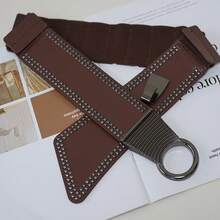 1 件宽铆钉腰带，复古时尚朋克铆钉 Y2K 风格腰带，适合毛衣、外套 - 方釘 - 查看 4