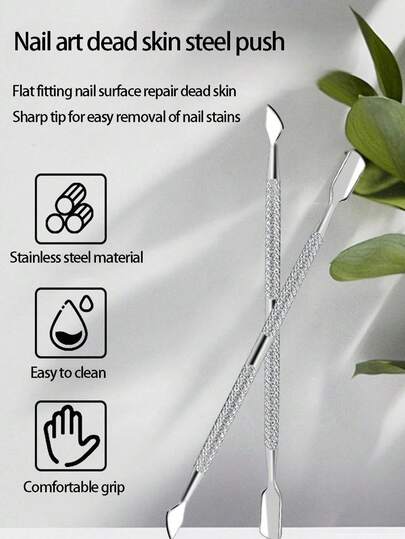 1pc Dual-Ended Cuticle Pusher & Remover, Stainless Steel Nail Cleaner Tool, Professional Nail Care Manicure Accessories