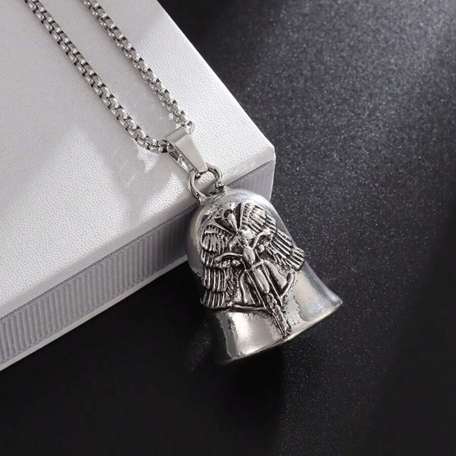 1pc Men's Motorcycle Bell Pendant Necklace, Suitable For Daily Wear - Silver - View 1