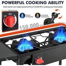 Llamaviva 2 Burner Gas Stove, Propane Outdoor Stove With Side Shelves, Removable Legs & Regulator, 150,000 BTU Propane Burners For Outdoor Cooking, Camping & BBQ Cookouts - 雙灶頭和側邊層架 - 查看 4