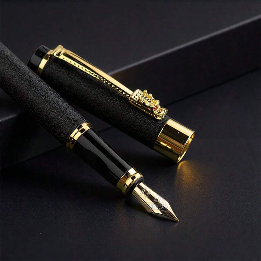 Classic Black Fountain Pen With Faucet/Calligraphy Practice/Two Usage Modes: Ink Suction Or Ink Cartridge/Suitable For Business Office Signing Pen And Student Calligraphy Practice Pen/Replaceable Ink Cartridge