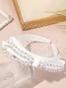 1pc Bridal Pearl Headband Veil Wedding Headpiece Hair Accessory - White - View 8