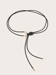 1pc Girl's Black Waist Rope, Y2K Minimalist Casual Gold Buckle Black Waist Rope Matching Skirts, Pants, Sweaters, Shirts, Suitable For School, Daily Wear, Holiday & Birthday Gifts, Party - Black - View 1