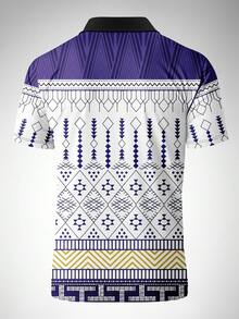 男士几何印花短袖 Polo 衫和短裤套装 - 彩色 - 查看 5