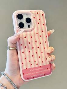 1pc Cute Red Heart & Striped Design Padded Shockproof Textured Phone Case, Suitable For Women's Daily Use, Fashionable Phone Case Compatible With IPhone 15/16 Pro/16/16 Pro Max/15 Pro Max, Apple 17/17 Pro/17 Pro Max, 13/13 Pro/13 Pro Max/14/14 Pro Max - Multicolor - View 3