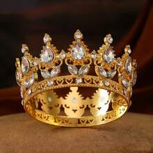 Elegant Baroque Alloy Rhinestone Round Princess Crown Headpiece, Bridal Wedding Party Queen Tiara - Multicolor - View 7