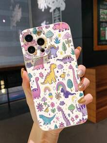 1 pieza Funda de teléfono a prueba de golpes con patrón de dinosaurio múltiple compatible con Apple, Galaxy, Infinix, Redmi, OPPO, VIVO, Realme - Blanco - Ver 1