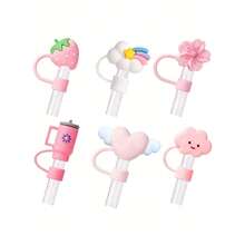 Cute & Playful Silicone Straw Lids, Dust-Proof, Leak-Proof, Anti-Choke Design, Suitable For Water Bottles, Tumblers, Travel Essentials - Pink - View 12