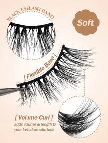 MAGEFY 10 Pairs/20 Pairs Semi-Permanent Natural Thick False Eyelashes, Curled And Lengthened, Suitable For Parties, Cartoon Styles, Travel Essential, Extended Eyelash Corners, False Eyelash Strips, Eyelashes - Black - View 12
