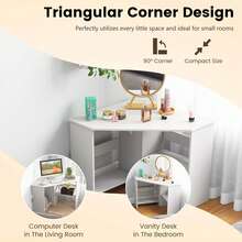 COSTWAY Corner Computer Desk Triangle Writing Workstation W/ Storage Shelf - 白色 - 查看 5
