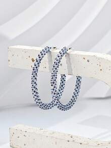 1 Pair Handmade Luxury Rhinestone Decorated Earrings, Suitable For Daily Wear And Parties - Blue - 6cm - View 3