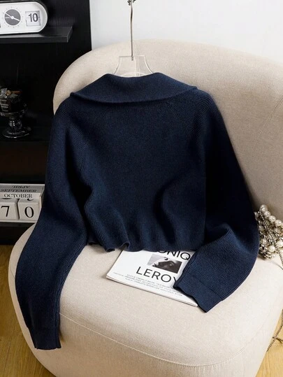Suéter de cuello alto con cremallera corta para mujer, jersey grueso de punto, informal y cálido para otoño/invierno