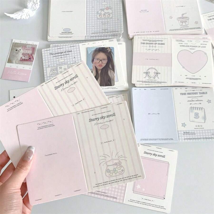 20pcs/Set INS Style Mini Folding Cards, Cardboard Protective Sleeves, Decorative Folding Pages, DIY Greeting Cards - Multicolor - View 1