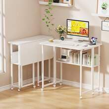 Tragbarer Klappschreibtisch mit Rollen, platzsparender Klappschreibtisch, mit Ablage, einfache Montage, 80*58*75 cm - Weiss - Übersicht 2