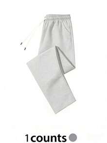 Unisex Loose Taillenbund Sporthose, einfarbiges Design, lässige Laufhose geeignet für alle Jahreszeiten, Paar Laufhose, Einheitsgröße - Grau - Übersicht 3