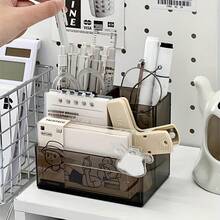 Minimalist Transparent Multi-Compartment Pen Holder, Multifunctional Desktop Stationery Storage Box, Suitable For Office And Study Supplies - Multicolor - View 6