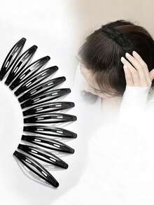 12pcs Simple Black Basic BB Clips Side Bangs Hair Clips For Women, Head Accessories, Hair Accessories For Women, Hair Slide, Hair Barrettes, Hairpin,Travel,Party - Black - View 5