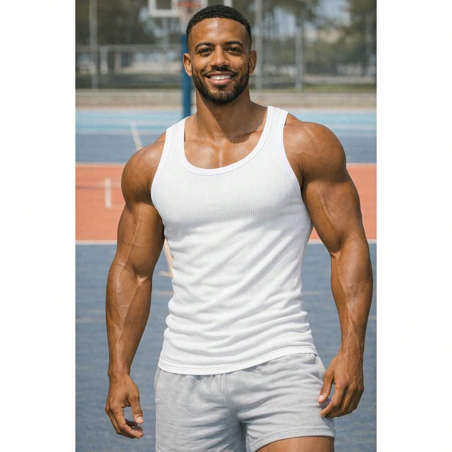 Basic American Ribbed Tank Top - 白色 - 查看 1