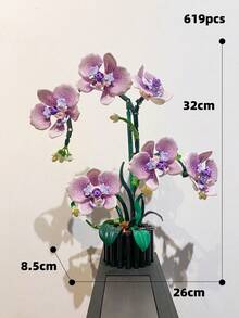 619片紫色兰花积木套装，花瓣关节灵活，可DIY兰花盆栽积木，成人积木套装，适合家居装饰、办公桌装饰、展示架装饰，情人节礼物、生日礼物、新年礼物 - MJ蝴蝶蘭 - 查看 12