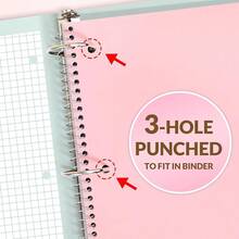 SUNEE Spiral Notebook, 1-Subject, Graph Ruled Paper, 8\ X 10-1/2\, 100 Sheets Per Notebook, 3-Hole Punched Paper, Water Resistant Cover, Spiral Grid Notebooks For Work, Home, Schoolsss, Writing, Pink - Pink - View 7