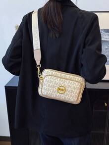 2026 New Fashion Classic Versatile Solid Color PU Waterproof Material Rhombus Design Retro Chic Metal Animal Logo Design Shoulder Bag Square Bag Letter Pattern Decor Design Crossbody Bag Suitable For Shopping, Animal Print Women Handbag, New Year Edition - 米色 - 查看 6