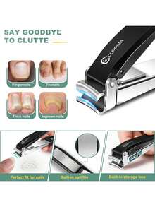 EstiloTendenciaCortaúñAs Para Hombre Con Colector, CortaúñAs CLPPNA, Afilados Como Navajas, Autocolectoras, Con Palanca ErgonóMica, De Acero Inoxidable, Ideal Para Manos Y Pies, Caja De Almacenamiento IncluidaCalidad PremiumVersióN Mejorada - 1 - Ver 3