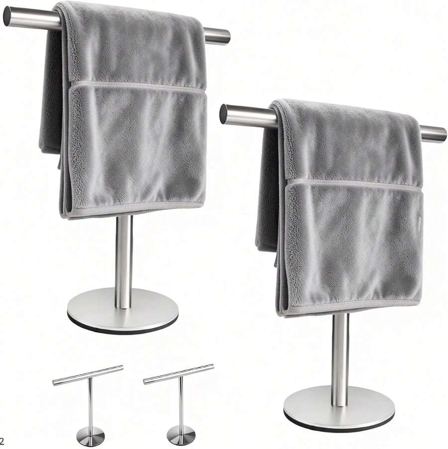 Toketa 2PCS Toallero para Baño de Acero Inoxidable, Porta Toallas para Baño de Mano, Soporte para Toallas de Mano en Forma de T, Base Antideslizante, Ideal para Encimera,Toallero para Moderno Plateado : Herramientas y Mejoras del Hogar - 1 - Ver 1