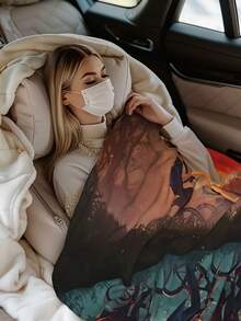 1pcs Soft Personalised STRANGER Fantasy Flannel Thick Blanket, Suitable For Sofa, Bed, Living Room, Travel, Office, Shawl, Nap Blanket, Air Conditioning Blanket, Bed Sheet, Camping, Ideal Gift, Daily Gift - 黑色 - 查看 5