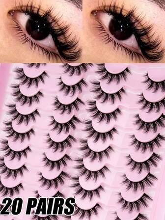 20 pares de pestañas postizas en tira con rizo D, fáciles de aplicar y reutilizables, ideales para principiantes para lograr miradas cautivadoras, set de pestañas de alta calidad, regalo para el Día de San Valentín, regalo pequeño y lindo para mujeres, esencial de viaje fácil de transportar