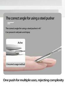 1pc Dual-Ended Cuticle Pusher & Remover, Stainless Steel Nail Cleaner Tool, Professional Nail Care Manicure Accessories - Silver - View 2