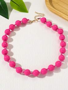 1 pieza Collar de cuerda anudada con cuentas de plástico acrílico de estilo bohemio y geométrico redondo para el verano y la playa, joya hecha a mano como regalo para mujeres, para uso diario - Collar de resina con cuentas hechas a mano - Ver 16