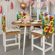 1pc/4pcs/6pcs/10pcs Spring & Summer Series 3 Little Birds Surrounded By Blooming Sunflowers Print Short Plush Chair Cover, Removable Short Plush Material Chair Backrest Protector Cover, Suitable For Dining Room, Living Room, Home Chairs, Decorative Chair Cover For Seasons And Holidays, Fits Restaurants, Offices, Living Rooms, Hotels And Home Decor - Multicolor - View 5