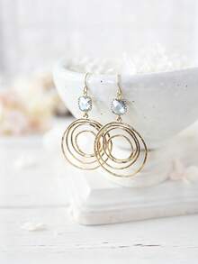 1 Đôi bông tai vòng nhiều lớp hình học phong cách Bohemian đính pha lê giả dành cho nữ, thích hợp cho du lịch, tiệc tùng và đi làm hàng ngày. - Vàng - Xem 3