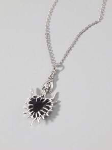 Vintage Dark Gothic Style Personalized Thorn Heart, Bat, Heart Pendant Necklace, Hip Hop Jewelry Necklace, Valentine's Day Gift - Silver - View 2