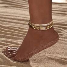 14K Gold Anklets For Women Waterproof Rhinestone Ankle Bracelet Layered Cuban Link Chain Diamond Anklet Beach Jewelry For Women - Gold Anklets Style a - View 2
