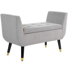 Luxury Upholstered Bench With Storage, Armrests, Trunk, Velvety Polyester, Rubberwood, Light Grey, 107 X 42 X 65 Cm - Light Grey - View 1