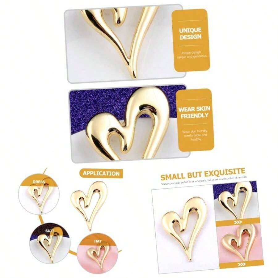 Broche de amor broche de traje de cumpleaos mujer Cupido alfileres decorativos broche de corazn pin de solapa para mujer temperamento accesorios pasador de cuello - 5,7 x 4,3 cm x 2 piezas + dorado x 2 piezas - Ver 1