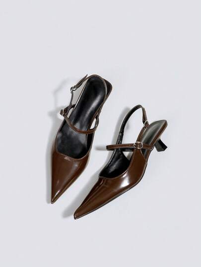 Women's Brown High Heel Sandals, 5cm Kitten Heel Formal Dress Shoes, Party & Wedding Heels, Backless Slip-On High Heel Sandals