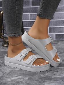2023 New Summer Versatile Anti-Slip Sandals, Women's Fashion Buckle Strap Lightweight Comfortable Shock-Absorbing Slippers - Light Grey - View 5