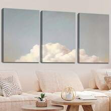 3pcs Canvas Print Decorative Painting, Vintage Sky Painting, Clouds Landscape Art, Fantasy Clouds, Minimalism, Bed Decoration, Indoor Home Wall Decoration Art, No Frame - Multicolor - View 2