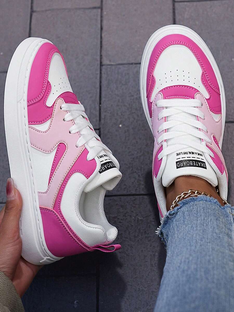​Women's Bright Pink & White Comfort Sneakers - Anklet Non-Slip Shoes For Ripped Jeans, Year-Round Everyday Wear​ - Hồng - Xem 1