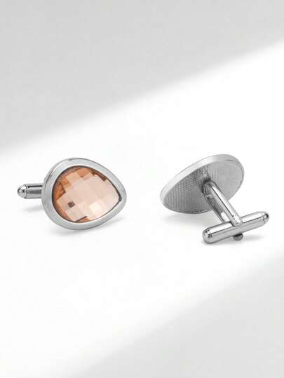 1 Pair Rhombus Petal Shape Light Brown Big Rhinestone Alloy Cufflinks, Fashion Accessory For Men, Party/Gift