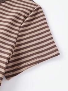 Women's Summer Short Sleeve Tops Fashion Striped Print Crew Neck T Shirt Streetwear - Light Brown - View 8