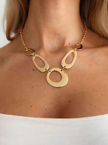 1pc Vintage Exaggerated Geometric Hollow Oval & Water Drop Splice Charm Necklace, Luxurious & Elegant, Suitable For Wedding, Party, Vacation, Casual, Street Style, Women & Couples, Holiday, Birthday, Versatile Gift - Necklace - View 3