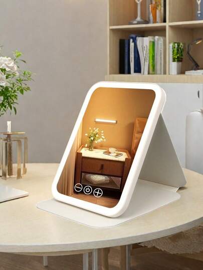 带灯LED化妆镜，带灯化妆镜（电池容量：350mAh），3种照明模式化妆镜，便携式支架可折叠小巧镜，旅行化妆镜，带灯化妆镜，可充电高容量电池，便携式LED化妆镜，女士圣诞礼物，最佳女士圣诞礼物，个性化礼物，旅行必备