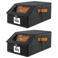 Extra Large Baseball Hat Organizer - Upgrade 4/2/1pcs Hat Organizer For Baseball Caps -Stackable Storage With Textured Leather Handle - Clear Lid, Drawer & Flip-Top Access, Holds 12–24 Hats For Closet Or Travel, Space-Saving Oxford Cloth Hat Box For Closet, Breathable Fabric, More Stable Perfect For Seasonal Storage And Display - 黑色 - 查看 3
