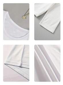 Áo thun nữ dài tay cổ tròn màu trơn, 100% cotton, kiểu dáng thường ngày - Màu trắng, thích hợp cho mùa xuân/hè. - trắng - Xem 10