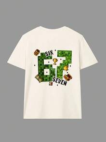 67 Camiseta gráfica minimalista y creativa casual para niños preadolescentes, adecuada para tops de verano para niños y camisas para adolescentes - Albaricoque - Ver 2